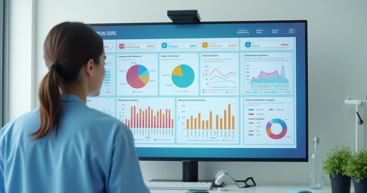 Dashboard digital de clínica mostrando progresso de OKR em tempo real