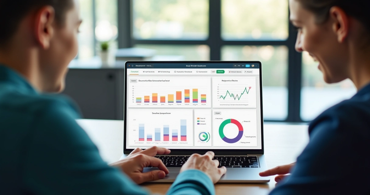 Dashboard de OKR em tempo real com gráficos e status coloridos