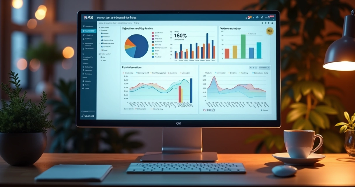 Dashboard de acompanhamento de OKRs com gráficos e métricas