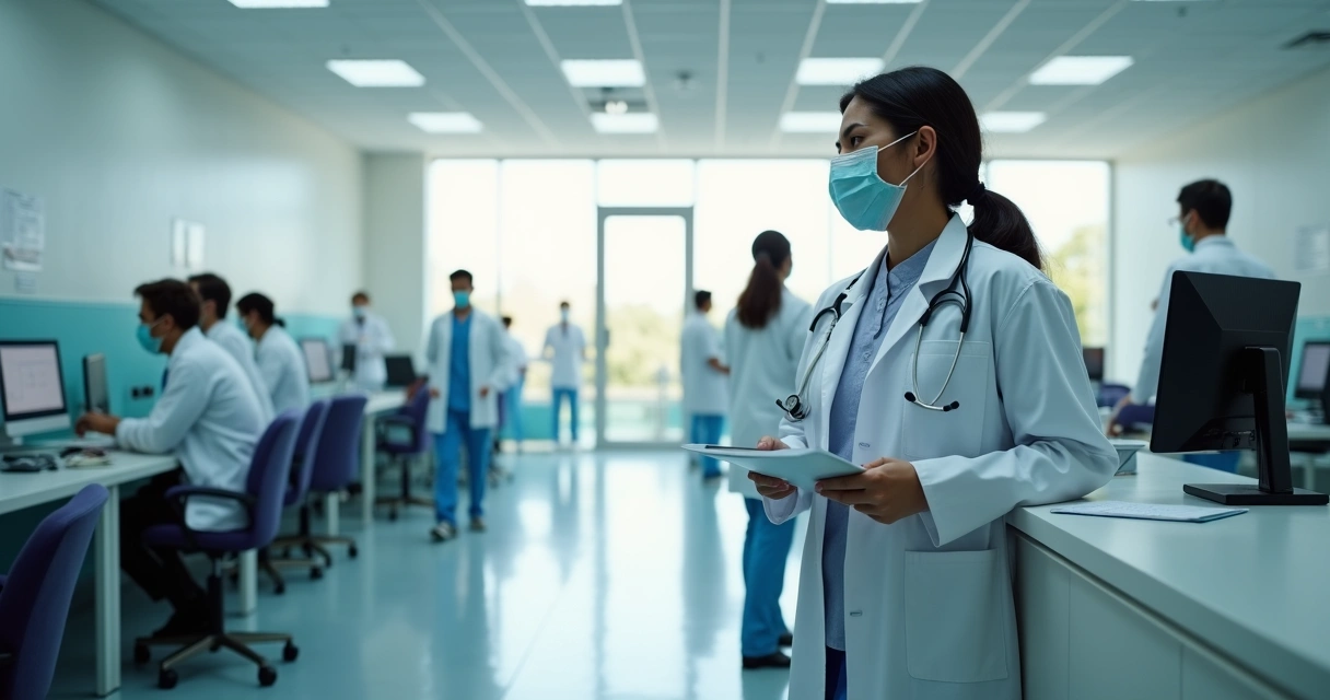 Equipe reunida em uma clínica médica