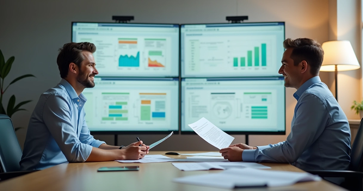 Gestores de PME sorrindo ao observar processos bem documentados