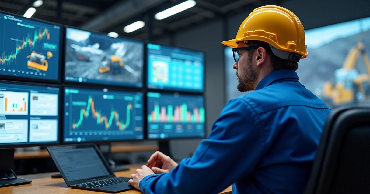 Operador analisando telas de monitoramento de mineração