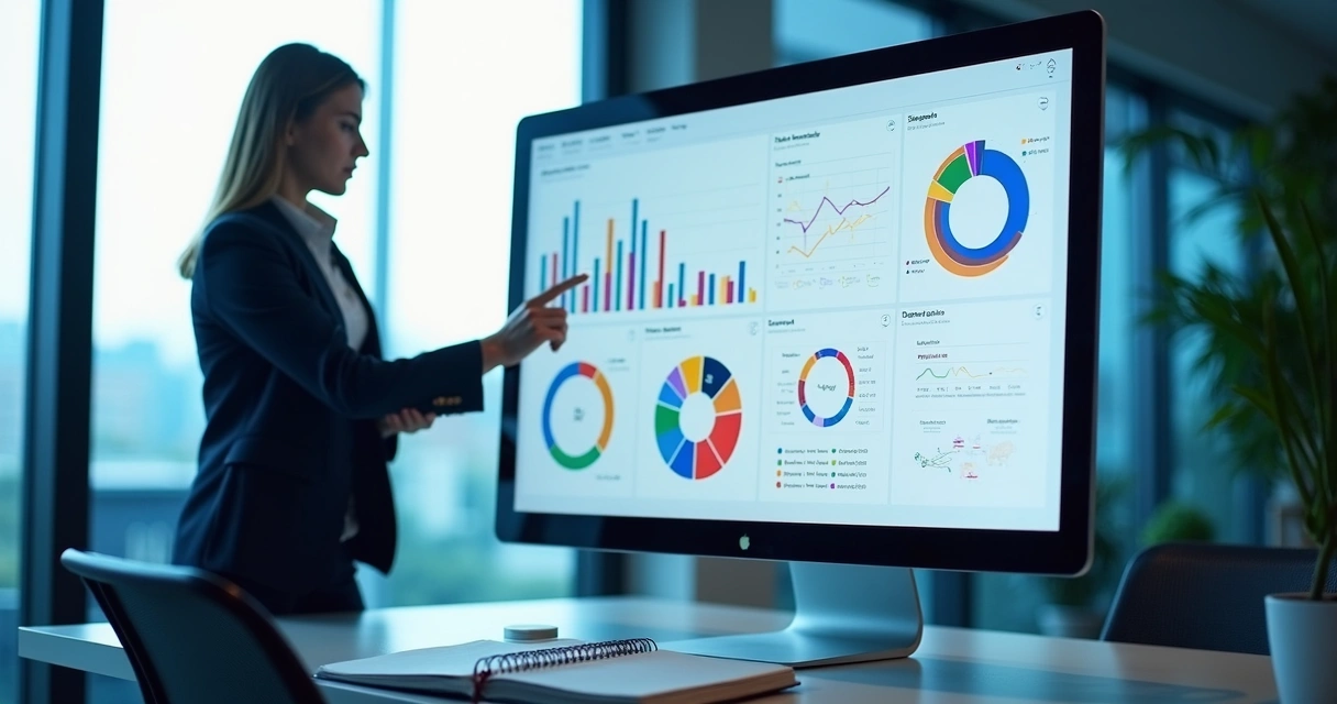 Painel digital com dashboard de OKR e progresso das metas